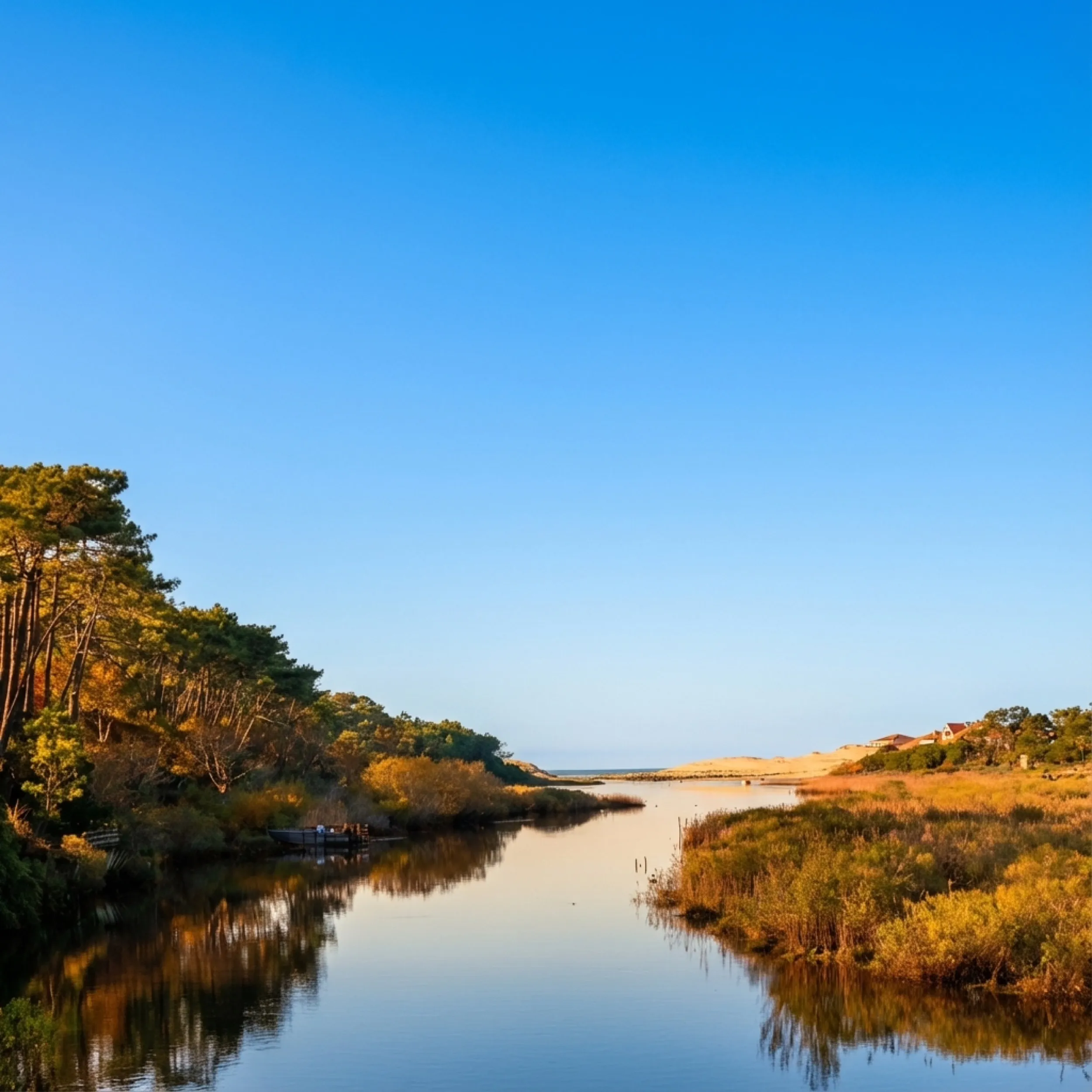 Vue sur le courant de Contis au coucher du soleil
